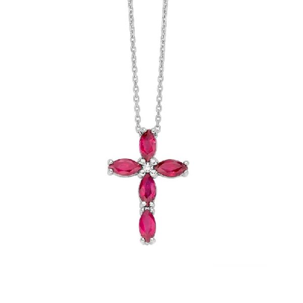Girocollo croce in oro bianco con rubini e diamante
