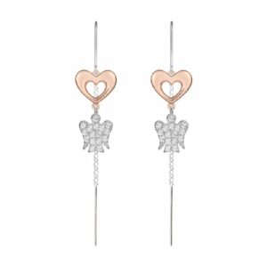 Orecchini Con Angelo E Cuore in Argento Rosato
