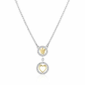 Collana con Angelo e Cuore in Argento Dorato e Zirconi
