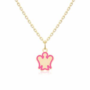 Collana oro bambina con angelo rosa