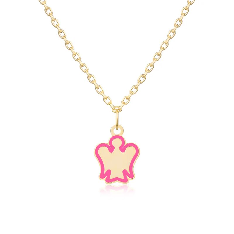 Collana oro bambina con angelo rosa
