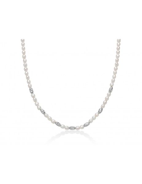 Collana Pepite di perle alternata da elementi diamantati in argento