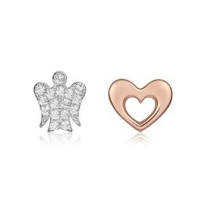 Orecchini Con Angelo pav&eacute; e Cuore in argento rosato