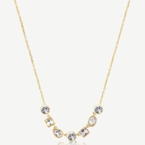Collana girocollo in acciaio 316L, finitura pvd oro 14K con cristalli.