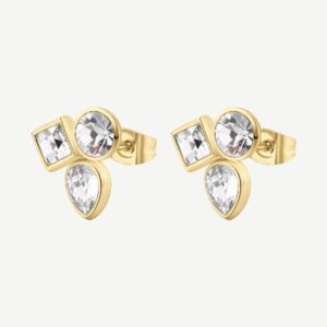 Orecchini al lobo in acciaio 316L e finitura pvd oro 14K con cristalli.