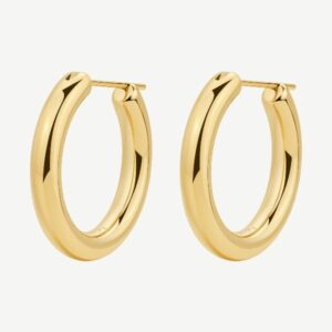 Orecchini a cerchio in acciaio 316L e finitura pvd oro 14K.