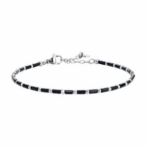 BRACCIALE UOMO IN ACCIAIO CON AGATA NERA ED EMATITE