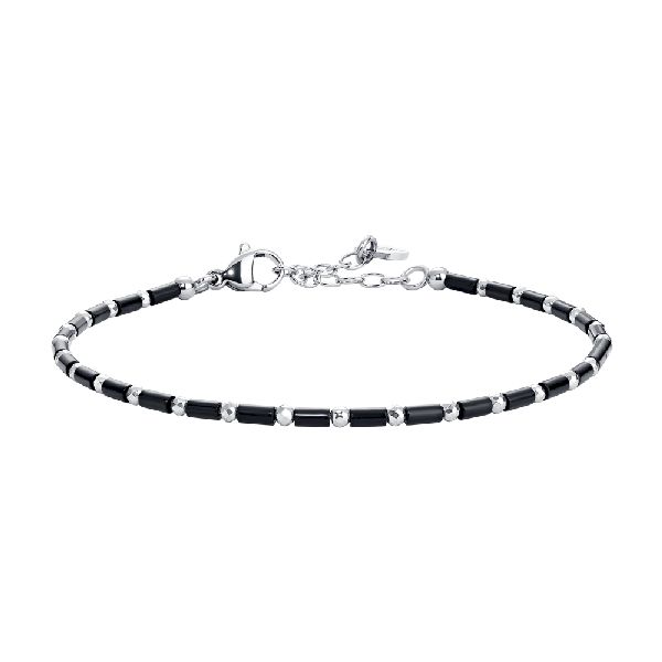 BRACCIALE UOMO IN ACCIAIO CON AGATA NERA ED EMATITE