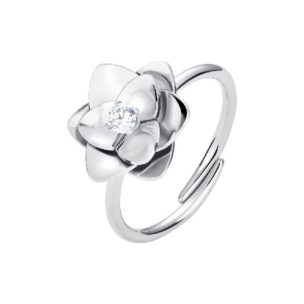 ANELLO DONNA IN ACCIAIO, FIORE CON ZIRCONE BIANCO