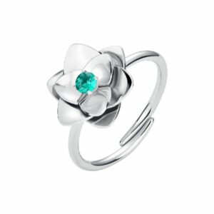 ANELLO DONNA IN ACCIAIO, FIORE CON ZIRCONE VERDE