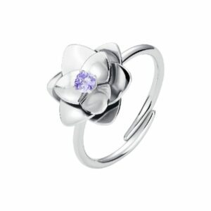 ANELLO DONNA IN ACCIAIO, FIORE CON ZIRCONE VIOLA