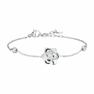 BRACCIALE DONNA IN ACCIAIO, FIORE ED ELEMENTI CON ZIRCONI BIANCHI