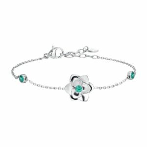 BRACCIALE DONNA IN ACCIAIO, FIORE ED ELEMENTI CON ZIRCONI VERDI