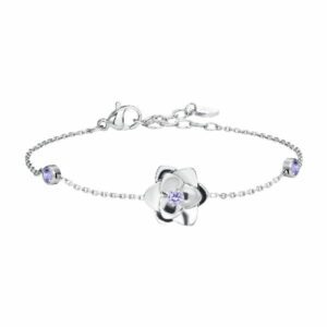 BRACCIALE DONNA IN ACCIAIO, FIORE ED ELEMENTI CON ZIRCONI VIOLA