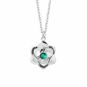 COLLANA DONNA IN ACCIAIO, FIORI ED ELEMENTI CON ZIRCONI VERDI
