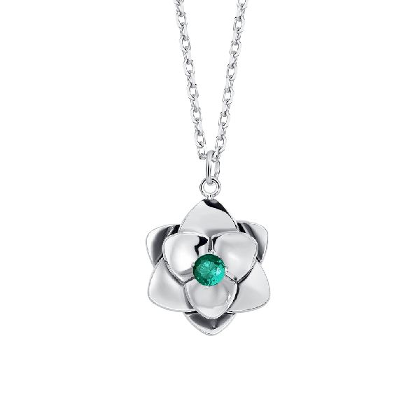 COLLANA DONNA IN ACCIAIO, FIORI ED ELEMENTI CON ZIRCONI VERDI