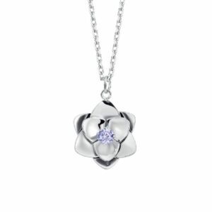 COLLANA DONNA IN ACCIAIO, FIORE ED ELEMENTI CON ZIRCONI VIOLA
