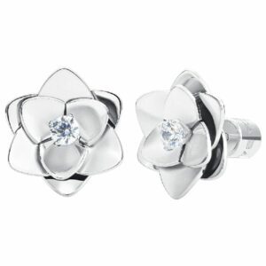 ORECCHINI DONNA IN ACCIAIO, FIORI CON ZIRCONI BIANCHI