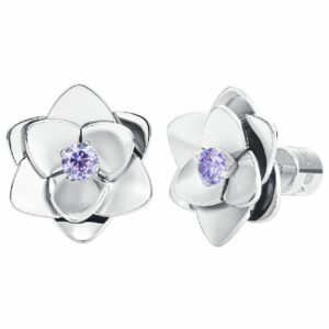 ORECCHINI DONNA IN ACCIAIO, FIORI CON ZIRCONI VIOLA