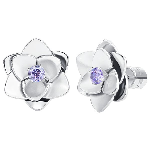 ORECCHINI DONNA IN ACCIAIO, FIORI CON ZIRCONI VIOLA