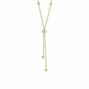 COLLANA DONNA IN ACCIAIO IP GOLD, BUSSOLOTTO ED ELEMENTI CON ZIRCONI BIANCHI