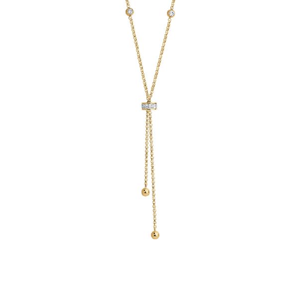 COLLANA DONNA IN ACCIAIO IP GOLD, BUSSOLOTTO ED ELEMENTI CON ZIRCONI BIANCHI