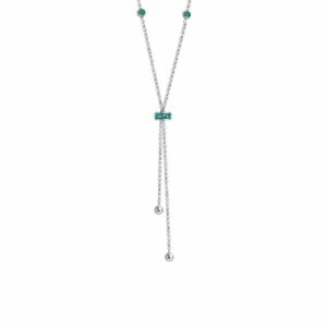 COLLANA DONNA IN ACCIAIO, BUSSOLOTTO ED ELEMENTI CON ZIRCONI VERDI