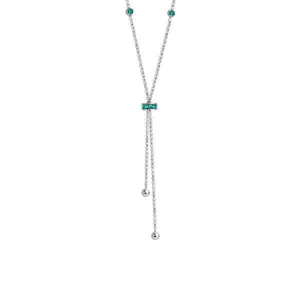 COLLANA DONNA IN ACCIAIO, BUSSOLOTTO ED ELEMENTI CON ZIRCONI VERDI