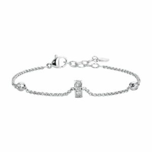 BRACCIALE DONNA IN ACCIAIO, BUSSOLOTTO ED ELEMENTI CON ZIRCONI BIANCHI