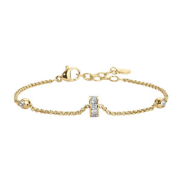 BRACCIALE DONNA IN ACCIAIO IP GOLD, BUSSOLOTTO ED ELEMENTI CON ZIRCONI BIANCHI