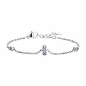 BRACCIALE DONNA IN ACCIAIO, BUSSOLOTTO ED ELEMENTI CON ZIRCONI VIOLA