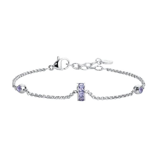 BRACCIALE DONNA IN ACCIAIO, BUSSOLOTTO ED ELEMENTI CON ZIRCONI VIOLA