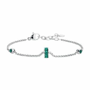BRACCIALE DONNA IN ACCIAIO, BUSSOLOTTO ED ELEMENTI CON ZIRCONI VERDI