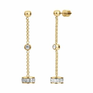 ORECCHINI DONNA IN ACCIAIO IP GOLD, BUSSOLOTTO ED ELEMENTI CON ZIRCONI BIANCHI