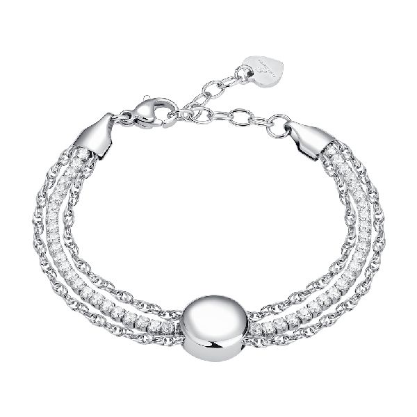 BRACCIALE DONNA TENNIS IN ACCIAIO CON ELEMENTO CENTRALE IN ACCIAIO E CRISTALLI
