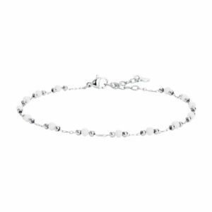 CAVIGLIERA DONNA IN ACCIAIO CON PERLE BIANCHE