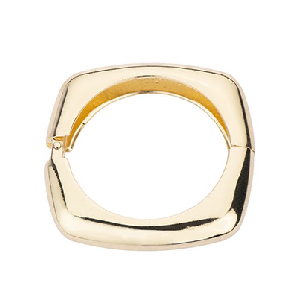 Bracciale fascia geometrica quadrata dagli angoli smussati in brass liscio e dorato con chiusura a scatto