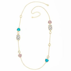 Collana catenina in brass dorato intervallata da cat eye tanzanite e bluette con elementi in pav&egrave; di
zirconi multi blu - misura regolabile