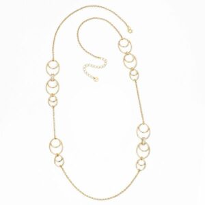 Collana catenina rol&ograve; intervallata da elementi assemblati a mano in brass dorato liscio e link in
pav&eacute; di zirconi clear  - Misura regolabile