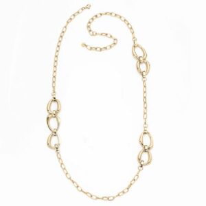Collana catena assemblata a mano con ovaloidi bombati in brass liscio e dorato  - Misura regolabile