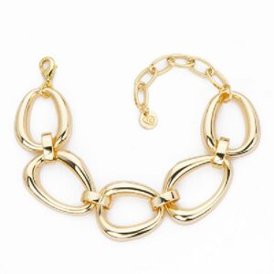 Bracciale ovaloidi bombati in brass liscio e dorato assemblati a mano - Misura Regolabile