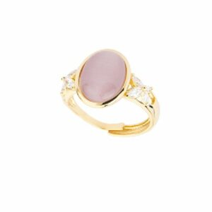Anello gambo in brass dorato con top in cat eye ovale tanzanite e fiori di zirconi navette clear
