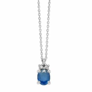 Collana con zaffiro blu ovale e diamanti in oro bianco 375
