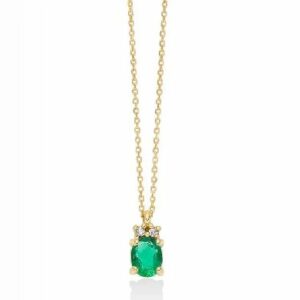 Collana con smeraldo ovale e diamanti in oro giallo 375