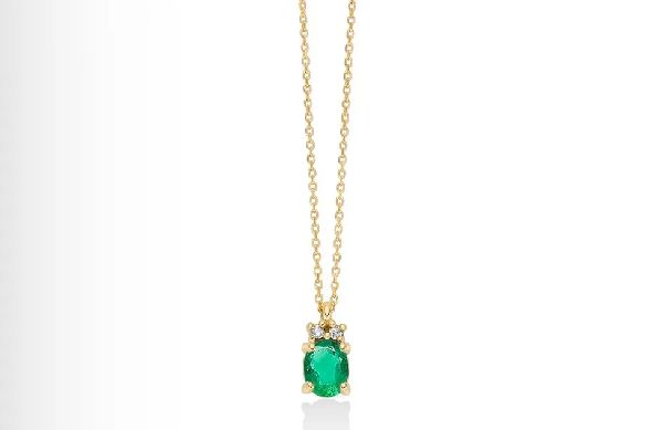 Collana con smeraldo ovale e diamanti in oro giallo 375