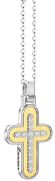 Collana Uomo Zancan Alpha Diamond Argento 925 Croce Oro Diamanti Bianchi 0,120 ct