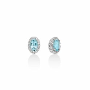 Orecchini con acquemarine ovali circondate di diamanti in oro bianco