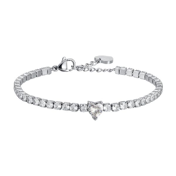 BRACCIALE DONNA IN ACCIAIO CON CRISTALLI BIANCHI E CUORE CRISTALLO