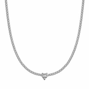 COLLANA DONNA IN ACCIAIO CON CRISTALLI BIANCHI E CUORE CRISTALLO