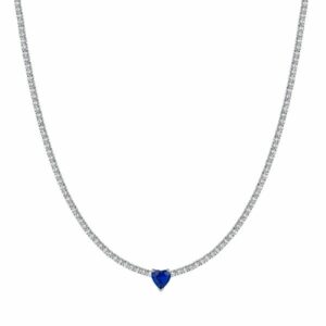 COLLANA TENNIS DONNA IN ACCIAIO CON CRISTALLI BIANCHI E CUORE CRISTALLO BLU